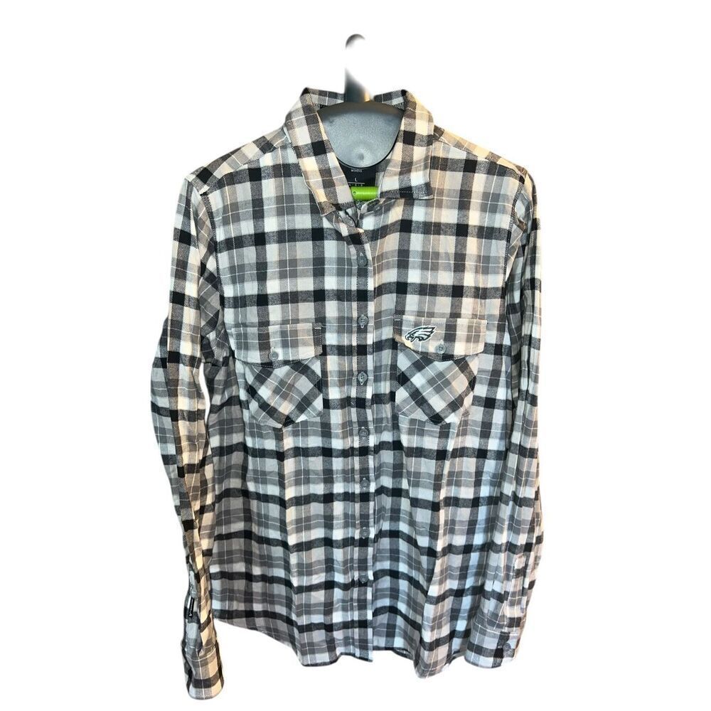 Antigua L black plaid Philadelphia Eagles flannel long sleeve button-up shirt